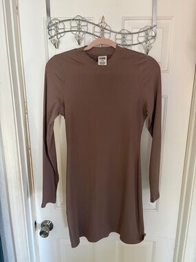 PINK Victoria's Secret Taupe Ribbed Long Sleeve Knit Dress